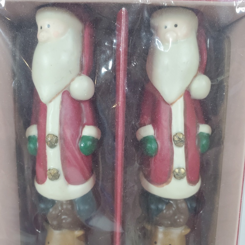 Set of 2 Russ Berrie Handpainted Santa & Reindeer Taper Christmas Candles NEW - Picture 2 of 6